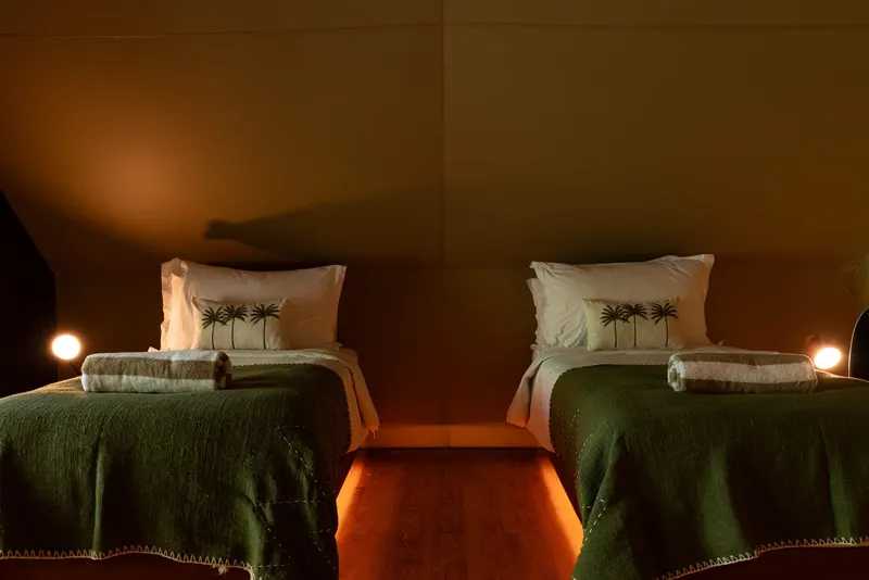 The two single beds in Arta, made up for the children in the family